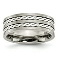 thumbnail image 1 of Titanium 925 Sterling Silver Braided Inlay 8mm Brushed and Antiqued Band Size: 7; for Adults and Teens; for Women and Men, 1 of 6