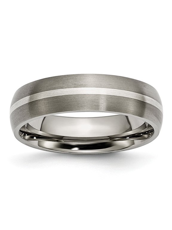 Titanium Sterling Silver Inlay 6mm Satin Band Ring - Size 12