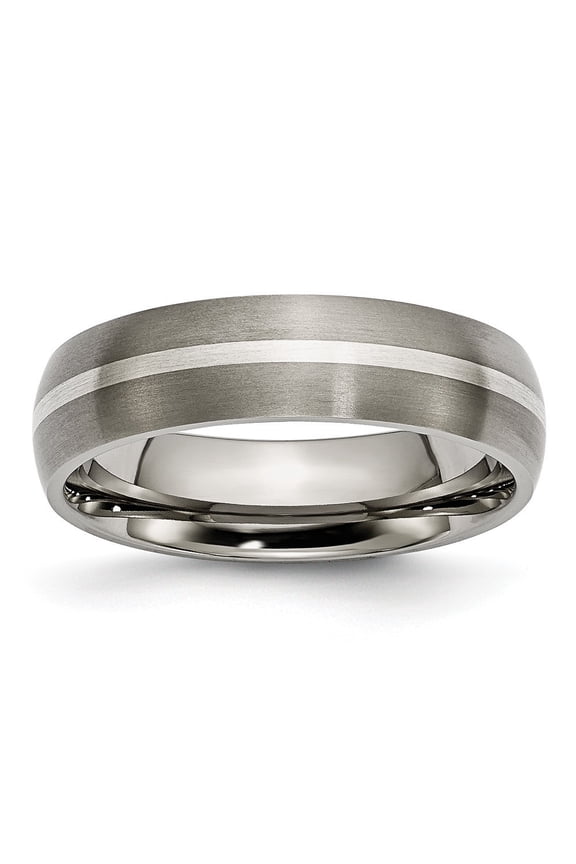 Titanium Sterling Silver Inlay 6mm Satin Band Ring - Size 12