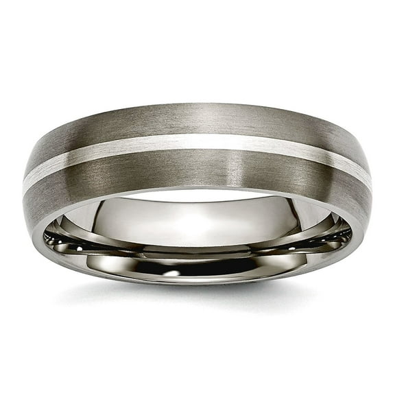 Titanium 925 Sterling Silver Brushed Inlay 6mm Satin Band Ring Size 6.5 Ring for Women and Men