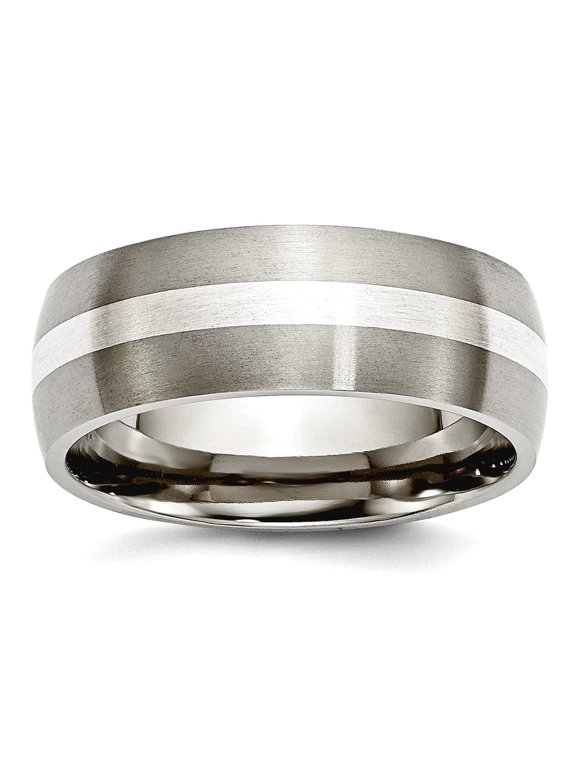 Titanium 925 Sterling Silver Brushed Inlay 8mm Satin Band Ring Size 8 Ring for Women and Men