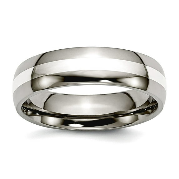 Titanium 925 Sterling Silver Inlay 6mm Polished Band Size 10.5 Ring for Women and Men