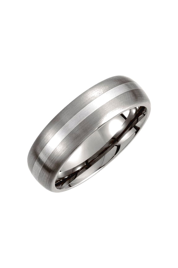 Titanium 925 Sterling Silver Size 8 7mm Satin and Polished Satin Band Ring With 925 Sterling Silver Inlay Ring for Women