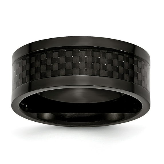 Titanium 9mm Black-plated With Carbon Fiber Inlay Polished Band Ring - Size 8.5