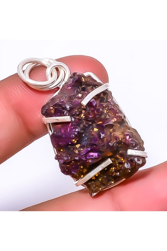 Titanium Agate Drusy 925 Sterling Silver Pendant 1.72"|Handmade Pendant, Gift for her, Purple Pendant, Gemstone Silver Jewelry