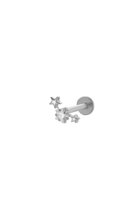 Titanium Alloy Cubic Zirconia 17 Gauge Star Internally Threaded Labrets Piercing Jewelry for Women Men Stainless Steel color 8mm Pin: 1.2mm 1pc