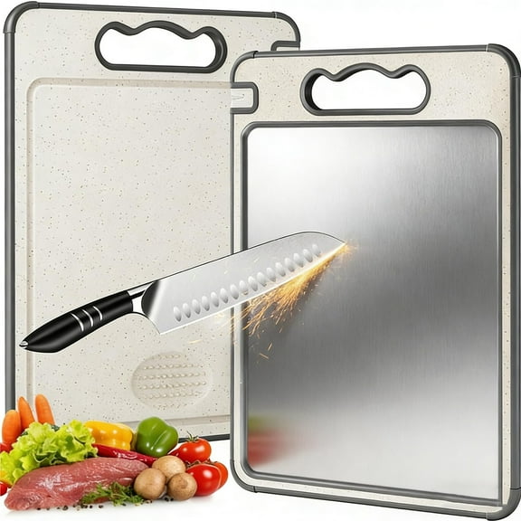 Titanium Alloy Cutting Board With Built-In Ceramic Sharpener – Double-Sided Pure Metal & PP Non-Slip Kitchen Chopping Board, 1 Piece, Ideal for Meat, Vegetables, and Garlic