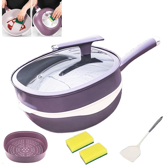 Titanium Alloy Non Stick Pot with Lid with Steamer, Stay Cool Handles, Titanium Ceramic Pan, for Cooking Frying Baking, Heat-Resistant
