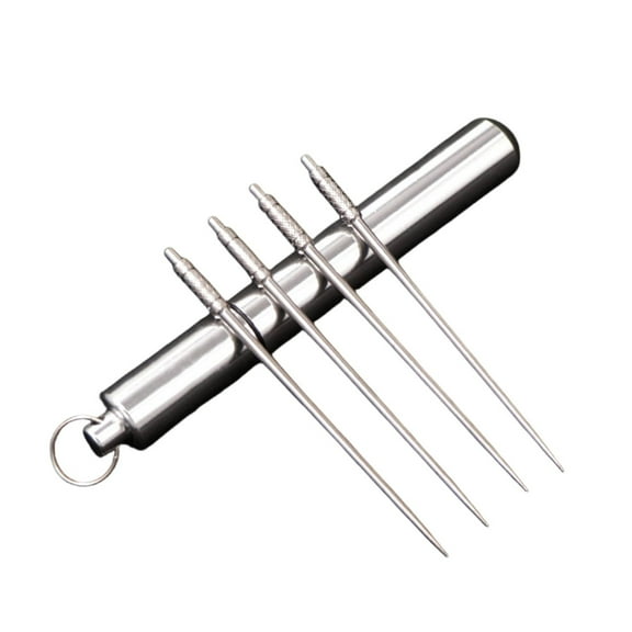 Titanium Alloy Portable 4-Pack Toothpick And Fruit Fork Set, With Aluminum Storage Tube And Multi-Functional Design, For Daily Use Home Meals Picnics Camping