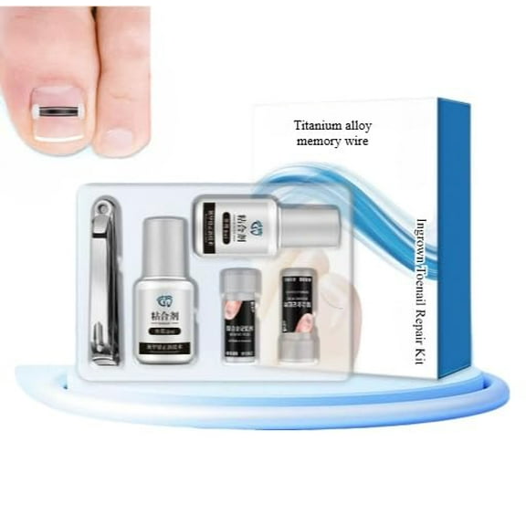 Titanium Alloy Toenail Correction Kit, Professional Ingrown Treatment Tool with Auxiliary Pressing Rod, 4-Step Application