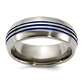 thumbnail image 1 of Titanium Anodized With Blue Triple Groove Beveled Edges 8mm Polished Band Ring Size 9.5 Ring for Women and Men, 1 of 2