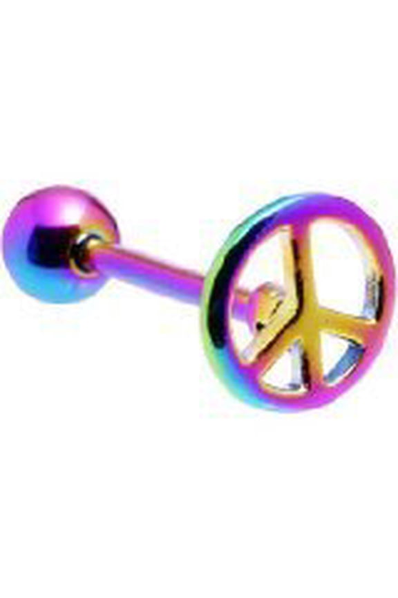 Titanium Anodizing on 316L Stainless Steel Peace Sign Tongue Ring