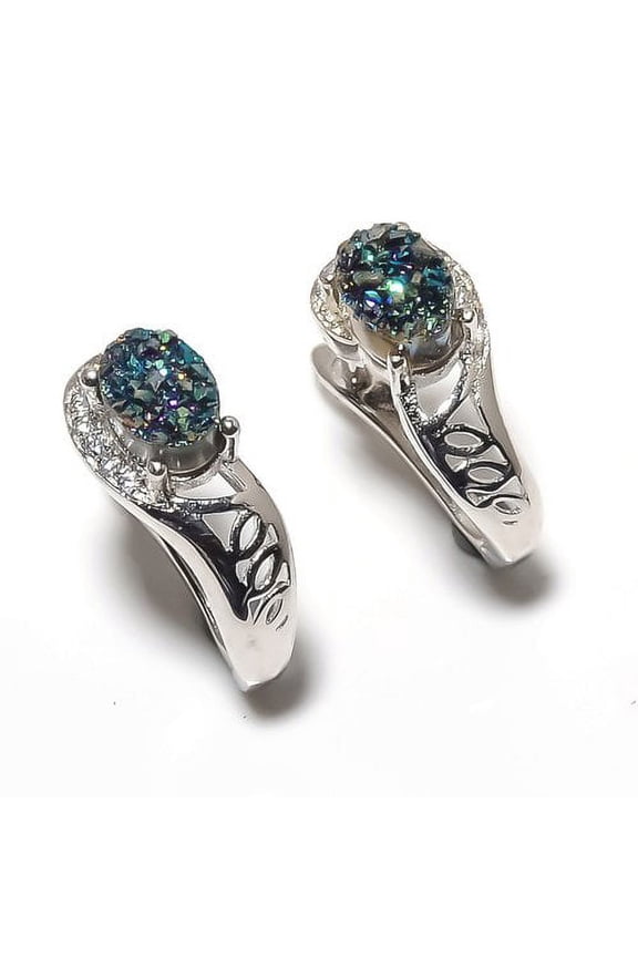 Titanium Aura Drusy, Drusy Quartz Earring, Christmas Gift, New Year Sale, Gemstone Silver Jewelry