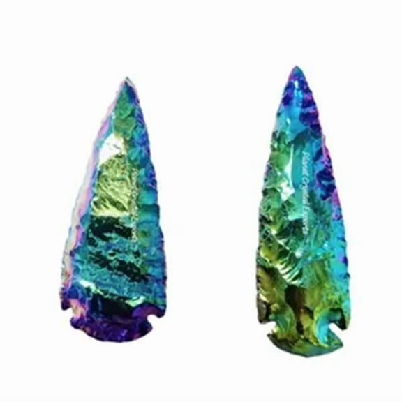 Titanium Aura Obsidian Arrowhead, Natural Crystal and Healing Stone Flint Rock Arrowhead 4 inch.