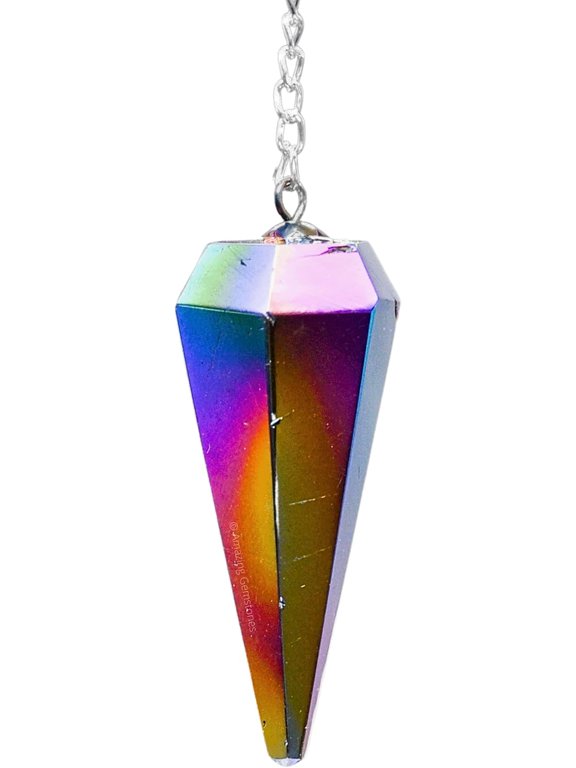 Titanium Aura Quartz Crystal Pendulum Dowsing Reiki Hexagonal Points