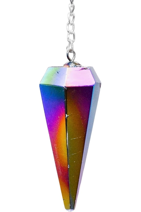 Titanium Aura Quartz Crystal Pendulum Dowsing Reiki Hexagonal Points