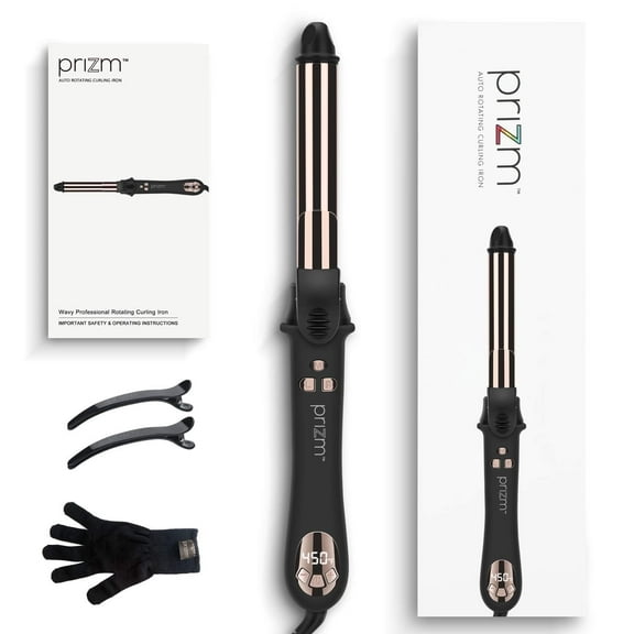 Prizm Curling Iron, Automatic Rotating 1 inch Hair Curler, Dual Voltage, 11 Adjustable Temperatures for Hair Styling, Durable Titanium Alloy for Smooth, Frizz-Free Curls