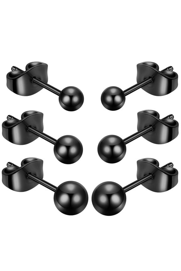 Titanium Ball Earrings Hypoallergenic Studs for Women Men Sensitive Ears Black 3mm 4mm 5mm Titanium Backs