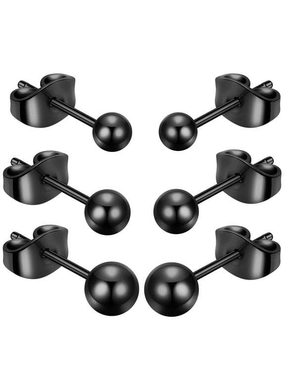 Titanium Ball Earrings Hypoallergenic Studs for Women Men Sensitive Ears Black 3mm 4mm 5mm Titanium Backs