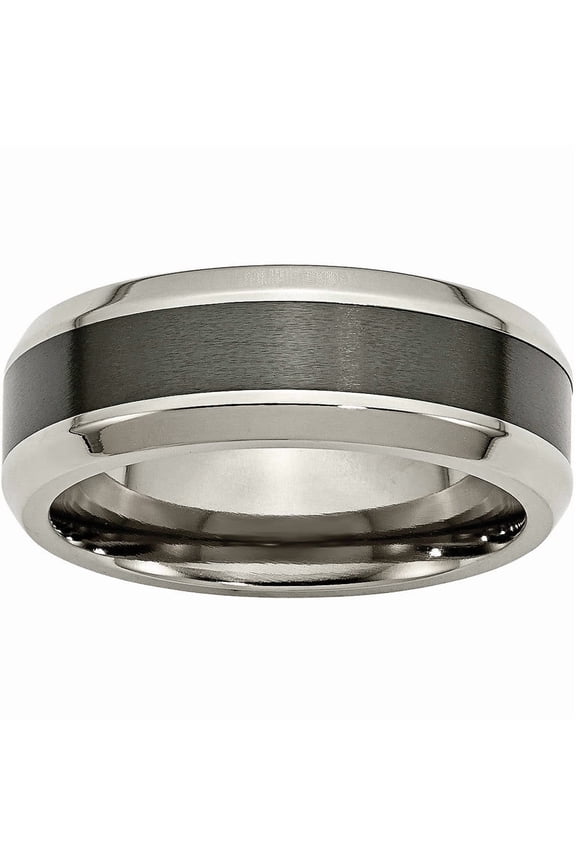 Titanium Base w/Polished Black Ceramic Center Beveled 8mm Band