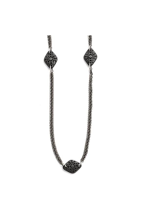 Titanium Beaded Necklace Chain Titanium/Ster.Sil Black Ti Polished Etched Charms 34 inch