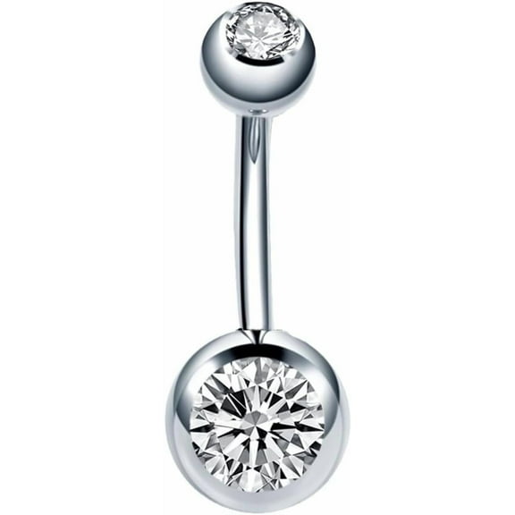Titanium Belly Bar,Silver Stainless Steel Internally Threaded Solid Belly Button Ring 14G 10mm Hypoallergenic Surgical Steel Belly Bars Long Navel Piercing Jewelry Balls Body Piercings Curved Bars