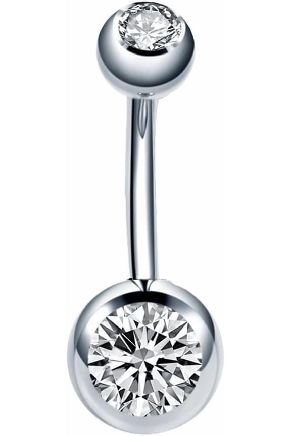 Titanium Belly Bar,Silver Stainless Steel Internally Threaded Solid Belly Button Ring 14G 10mm Hypoallergenic Surgical Steel Belly Bars Long Navel Piercing Jewelry Balls Body Piercings Curved Bars