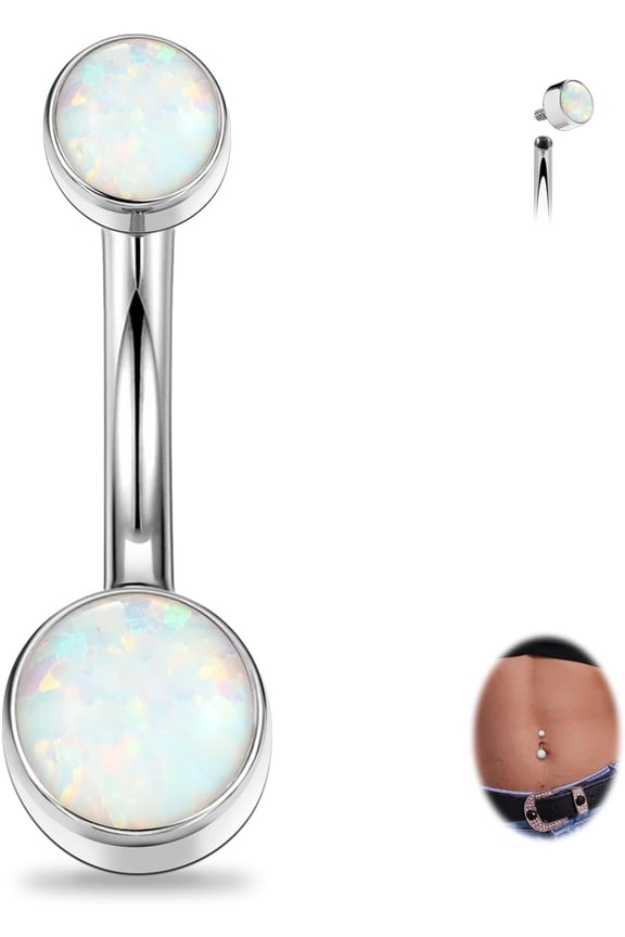 Titanium Belly Button Ring 14G Belly Button Piercing Internally Threaded Belly Ring Opal Floating Navel Piercing Jewelry Flat Back Navel Ring 10mm