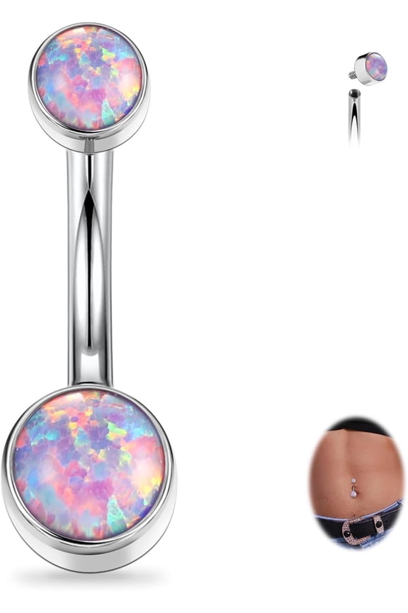 Titanium Belly Button Ring 14G Belly Button Piercing Internally Threaded Belly Ring Opal Floating Navel Piercing Jewelry Flat Back Navel Ring 10mm