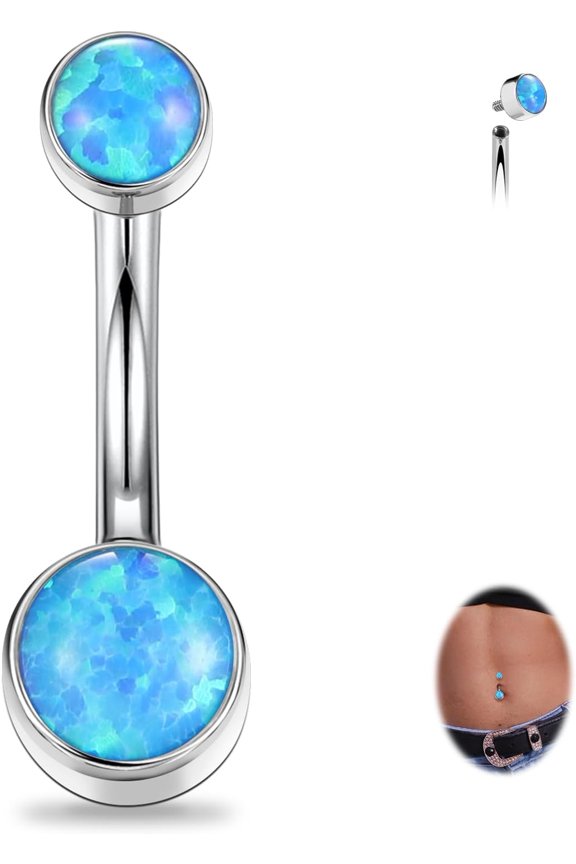 Titanium Belly Button Ring 14G Belly Button Piercing Internally Threaded Belly Ring Opal Floating Navel Piercing Jewelry Flat Back Navel Ring 10mm