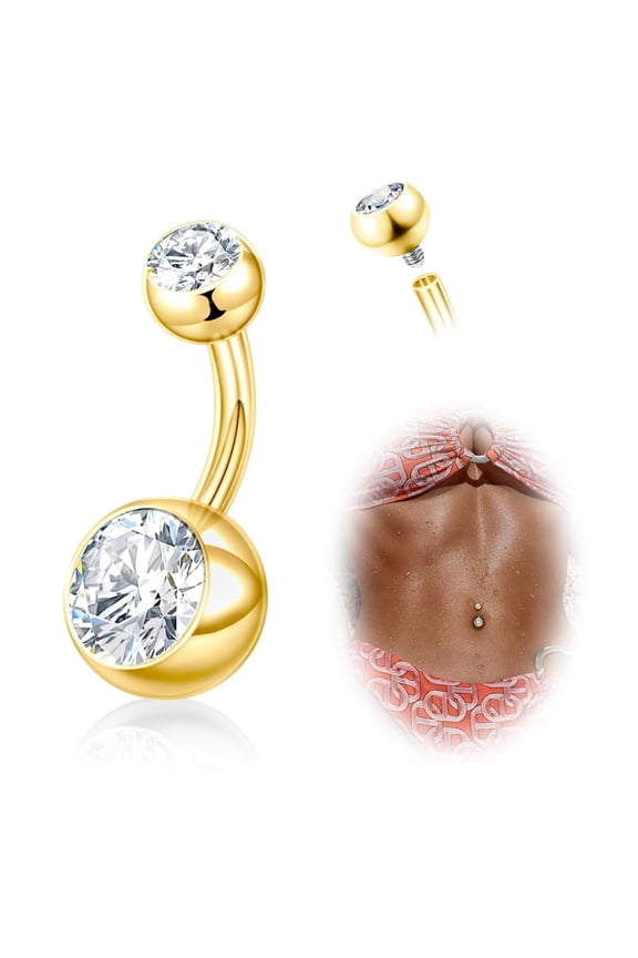 Titanium Belly Button Rings, 14G Belly Button Piercing 14mm 12mm 10mm 8mm Short Long Belly Ring Cubic Zirconia Internally Threaded Navel Piercing Jewelry for Women Men (Gold, 14g-10mm)