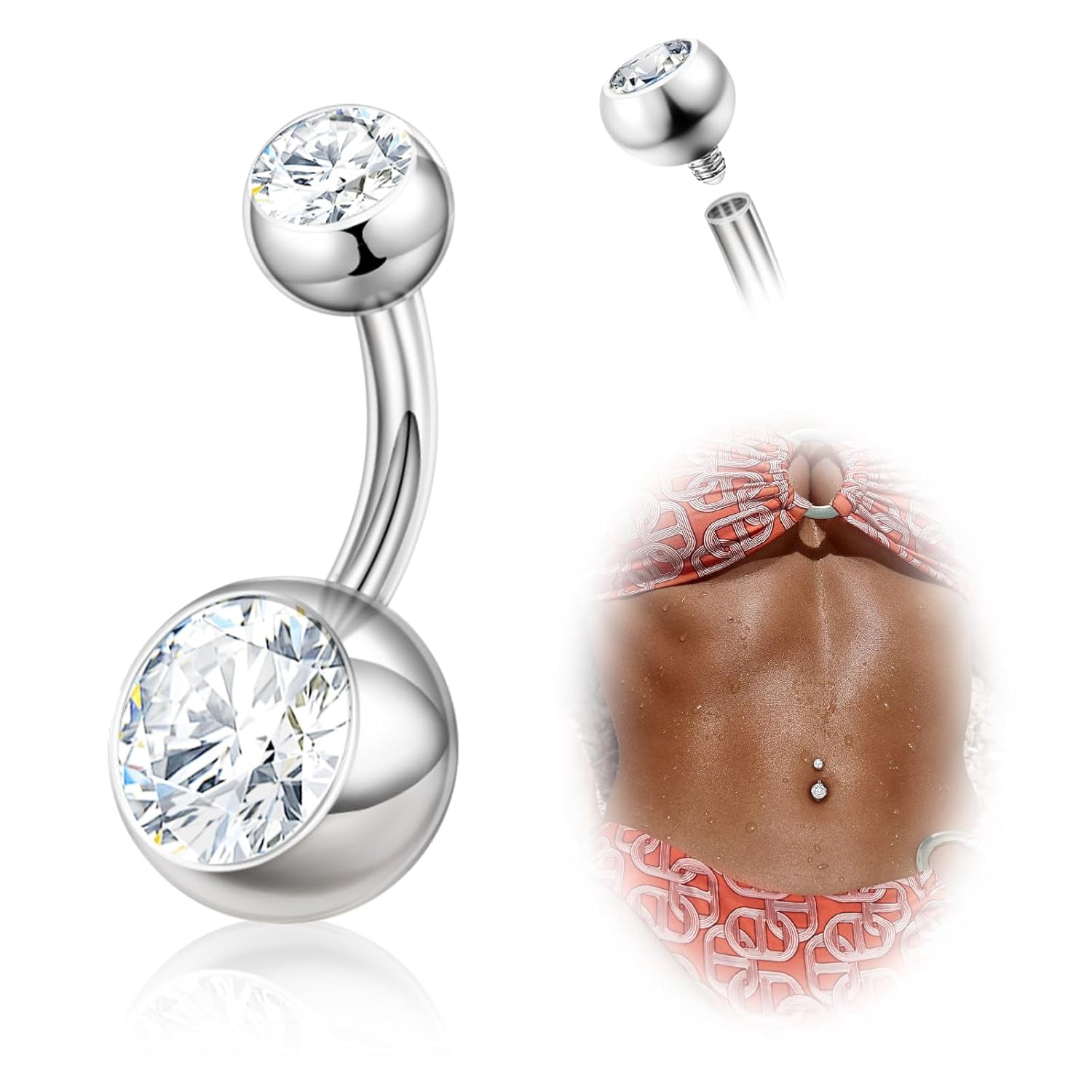 Titanium Belly Button Rings, 14G Belly Button Piercing 14mm 12mm