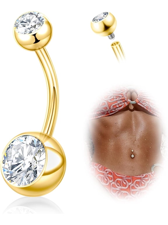 Titanium Belly Button Rings, 14G Belly Button Piercing 14mm 12mm 10mm 8mm Short Long Belly Ring Cubic Zirconia Internally Threaded Navel Piercing Jewelry for Women Men