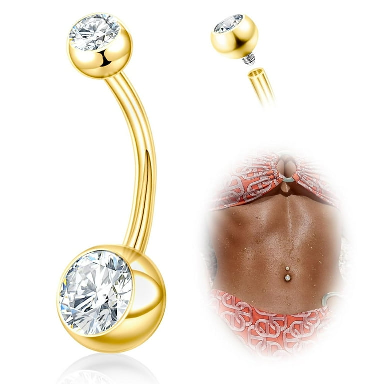 Piercing Longitud Ajustable Belly Button Bar OUFER 14G Internally Threaded Titanium S - Gold Navel Rings In 10/12/14/16mm Lengths Piercing Gun Piercing Ombligo Hipoalergénico