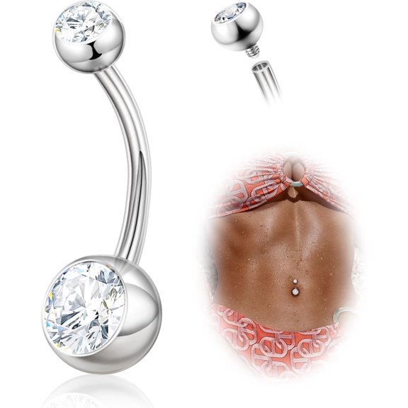 Titanium Belly Button Rings, 14G Belly Button Piercing 14mm 12mm 10mm 8mm Short Long Belly Ring Cubic Zirconia Internally Threaded Navel Piercing Jewelry for Women Men