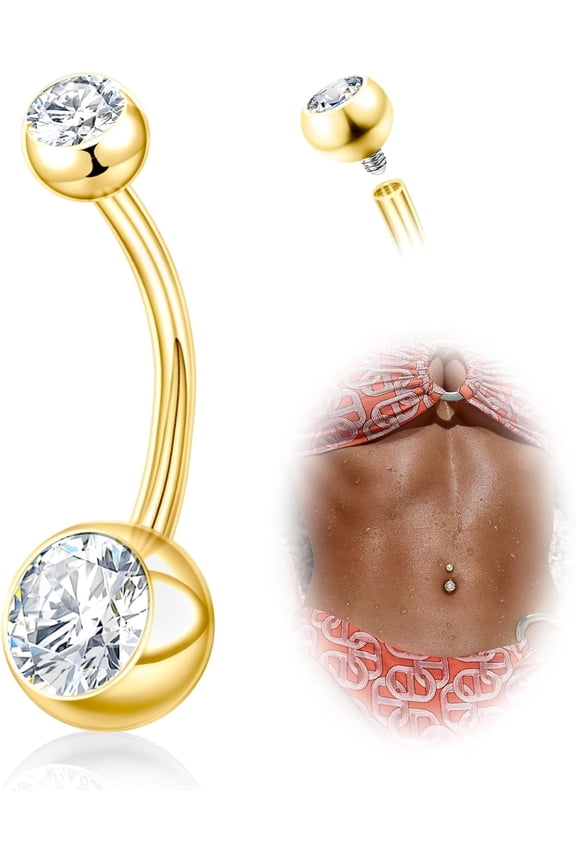 Titanium Belly Button Rings, 14G Belly Button Piercing 14mm 12mm 10mm 8mm Short Long Belly Ring Cubic Zirconia Internally Threaded Navel Piercing Jewelry for Women Men