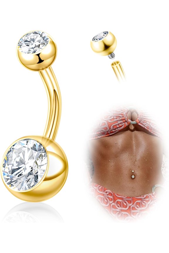 Titanium Belly Button Rings, 14G Belly Button Piercing 14mm 12mm 10mm 8mm Short Long Belly Ring Cubic Zirconia Internally Threaded Navel Piercing Jewelry for Women Men