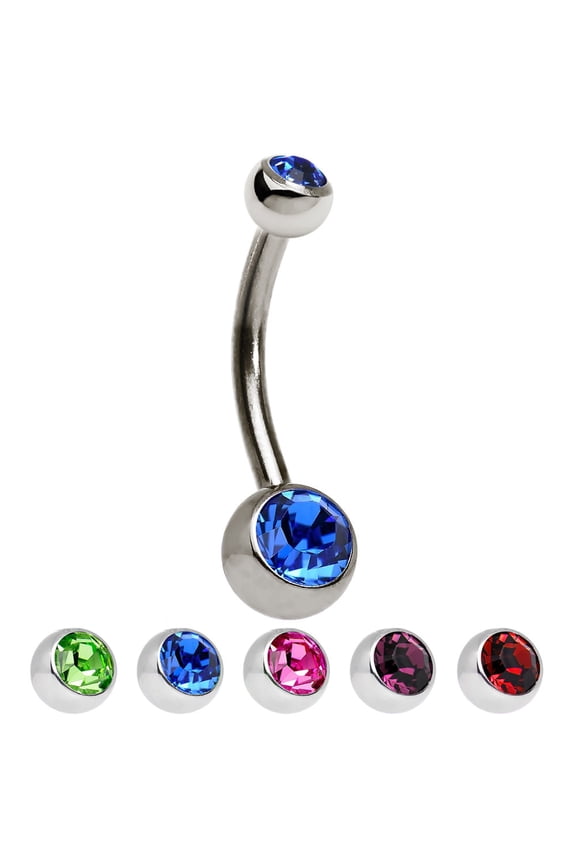 Titanium Belly Ring - 100% Grade 23 Solid Titanium Double CZ Gem Navel Ring