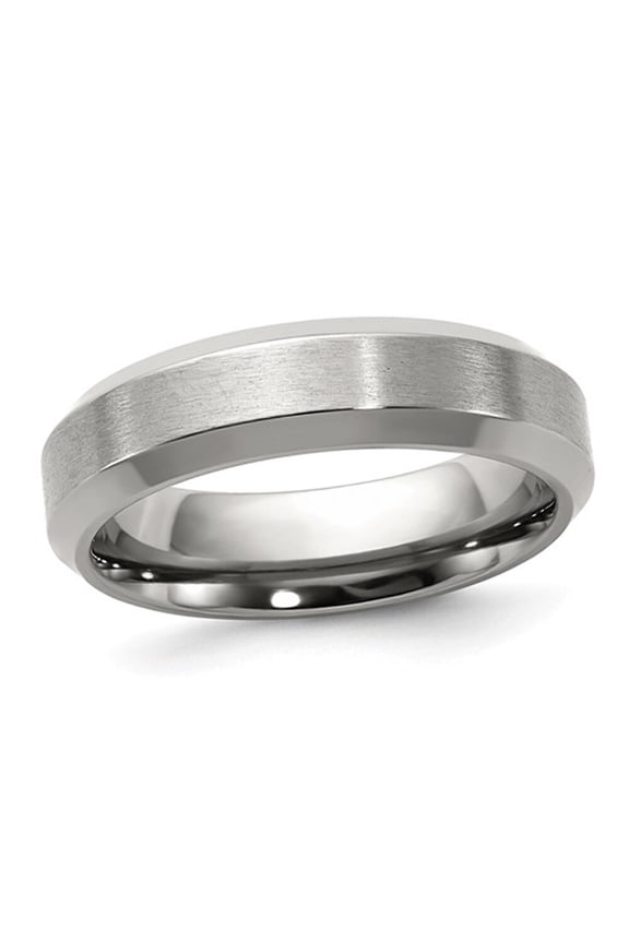Titanium Beveled Brushed and Polished Edge Wedding Band Ring (6.00 mm) for Men