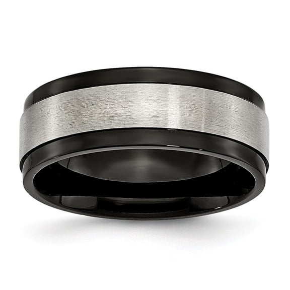 Titanium Beveled Edge 8mm Black IP-plated Satin and Polished Band Size: 11; for Adults and Teens; for Women and Men