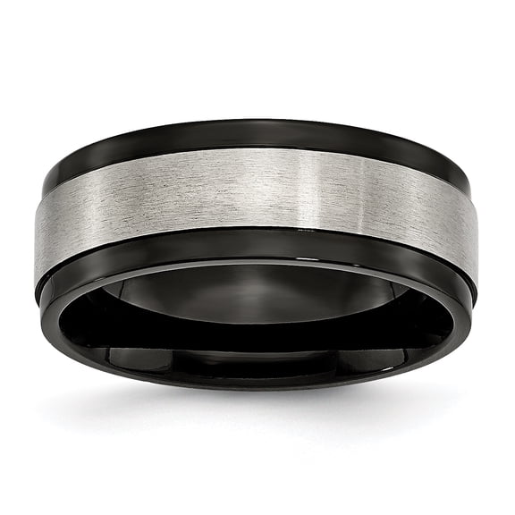 Titanium Beveled Edge 8mm Black IP-plated Satin and Polished Band