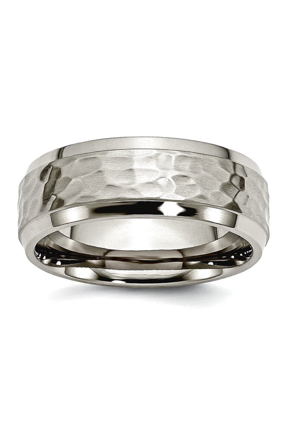 Titanium Beveled Edge 8mm Hammered and Polished Band Ring Size 13 Ring for Women and Men