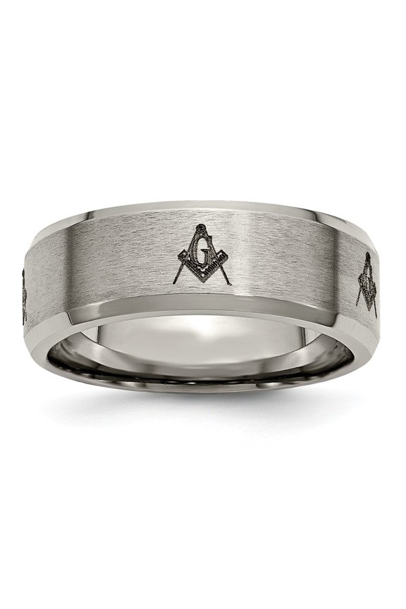 Titanium Beveled Edge 8mm Laser Design Brushed & Polished Band Size: 8; for Adults and Teens; for Women and Men