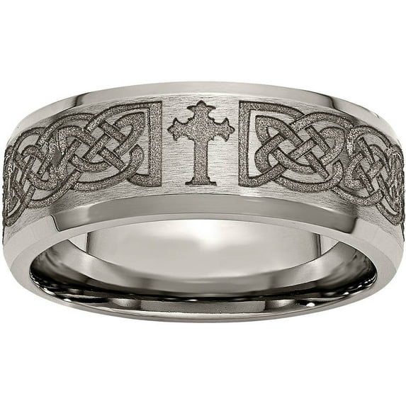 Titanium Beveled Edge 8mm Laser Design Brushed & Polished Band