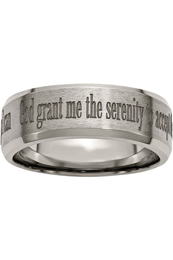 Titanium Beveled Edge 8mm Laser Design Brushed & Polished Band