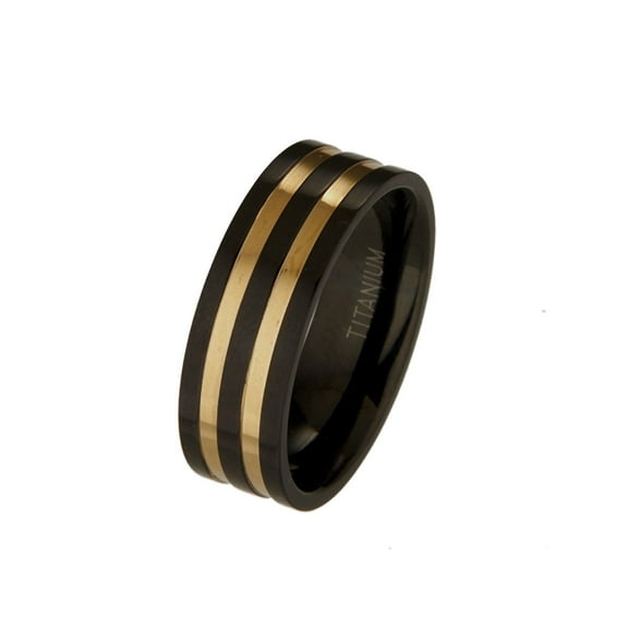 Titanium Black & 18k Gold Plated Wedding Ring Band Comfort Fit