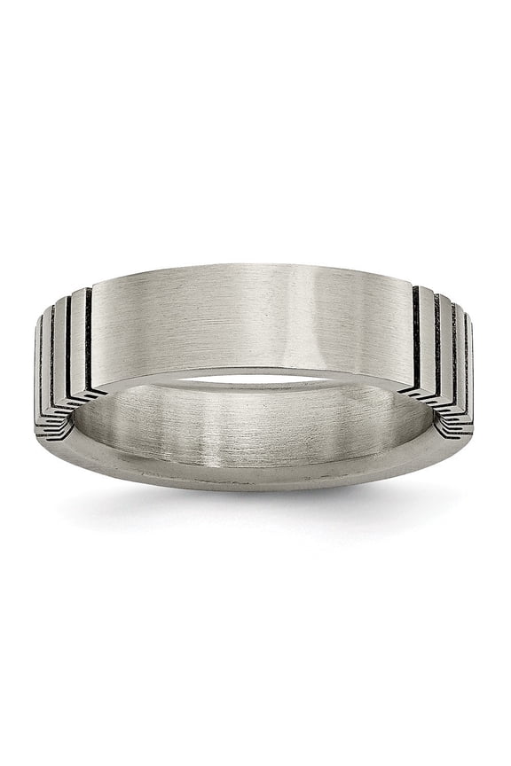 Titanium Black Accent 6mm Satin Band Ring - Size 12.5