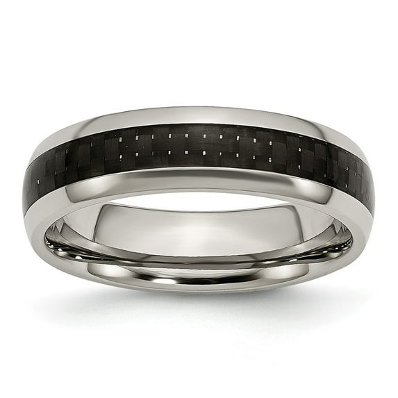 Titanium Black Carbon Fiber 6mm Polished Band Ring - Size 12