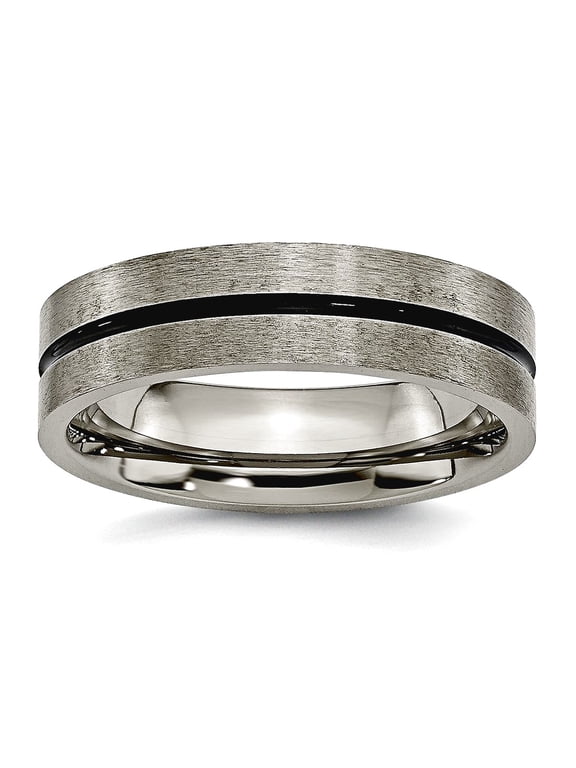 Titanium Brushed Flat Band Black Accent 6mm Satin Band Ring Size 12.5 Ring for Women and Men
