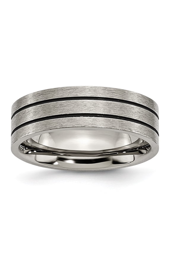 Titanium Black Enamel Flat Grooved 7mm Brushed Band - Size 7